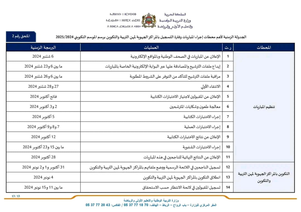 الجدولة الزمنية لمباراة التعليم دورة اكتوبر 2024