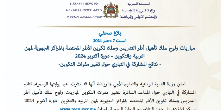 نتائج المشاركة في التباري حول تغيير مقرات التكوين 2024
