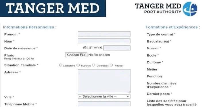 استمارة الترشيح للعمل في شركة تسيير ميناء طنجة المتوسط Tanger Med