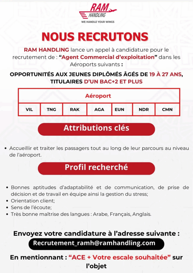 RAM Handling تبحث عن وكلاء تجاريين للتشغيل بالمطارات المغربية