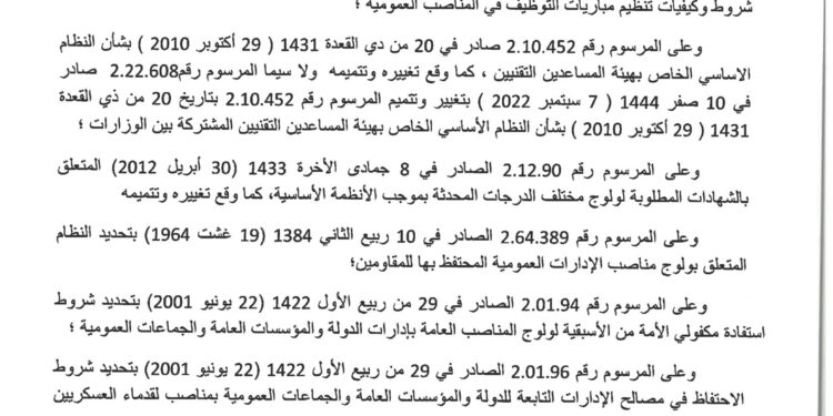 مباراة توظيف 09 مساعدين تقنيين من الدرجة الثالثة برئاسة الحكومة آخر أجل 10 أبريل 2026