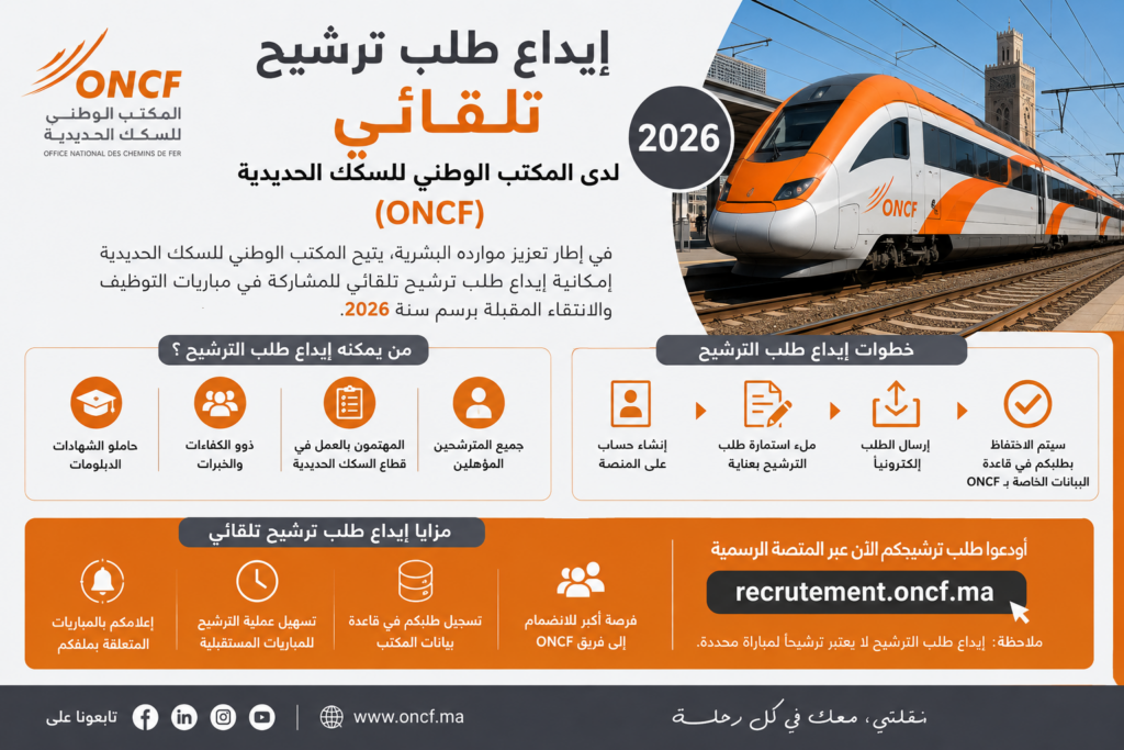 إيداع طلب ترشيح تلقائي لدى المكتب الوطني للسكك الحديدية (ONCF)