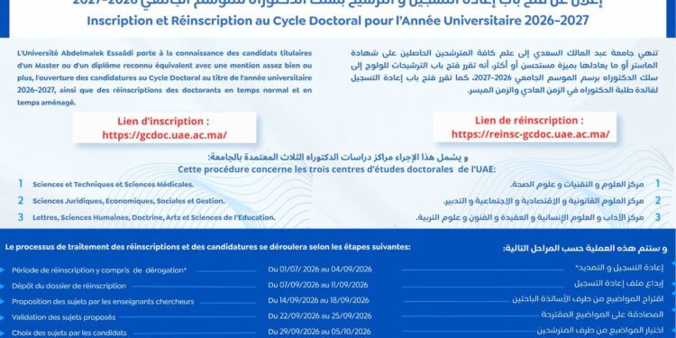 التسجيل في سلك الدكتوراه بجامعة عبد المالك السعدي 2026-2027