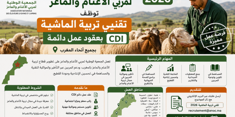 الجمعية الوطنية لمربي الأغنام والماعز توظف تقنيي تربية الماشية بعقود عمل دائمة CDI بجميع أنحاء المغرب