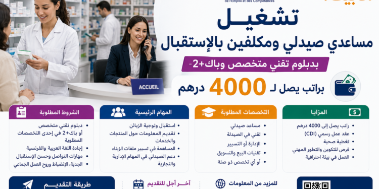 تشغيل مساعدي صيدلي ومكلفين بالإستقبال