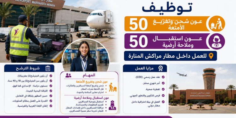 توظيف 50 عون شحن وتفريغ الأمتعة و50 عون استقبال وملاحة أرضية للعمل داخل مطار مراكش المنارة